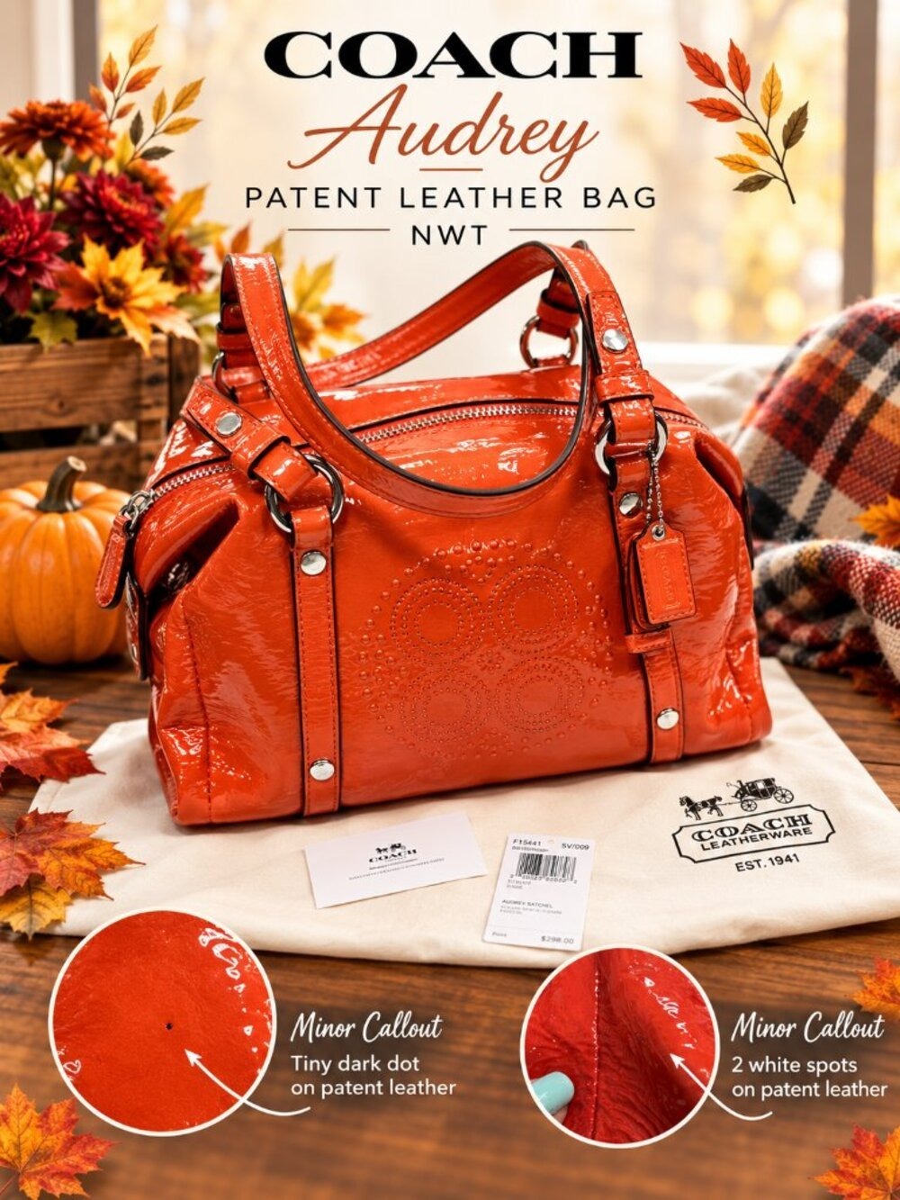Coach Audrey Small Patent Leather Satchel in Coral